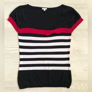 Solar Red/Black Striped Bow Knit Sweater Top Blouse